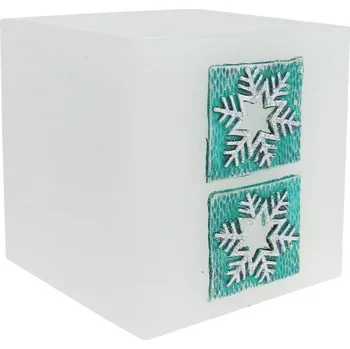 Svícen Lampion kvádr Vločky zelené (Vánoční stolní svícen)