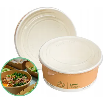 Jednorázové nádobí Sada papírových misek na salát s víčkem 500 ml, 50 ks