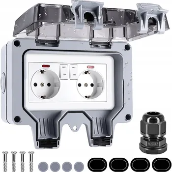 Elektrická zásuvka DVOJITÁ VODĚODOLNÁ ZÁSUVKA S VYPÍNAČEM VENKOVNÍ IP66