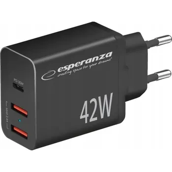 RYCHLÁ SÍŤOVÁ NABÍJEČKA 42W USB-C PD 30W / 2x USB-A 12W Esperanza