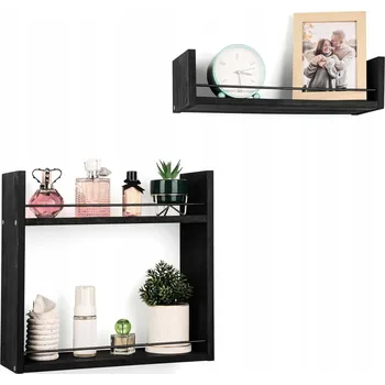 police Nástěnné Závěsné Police Dekorativní Regál Sada 2 Ks Černé