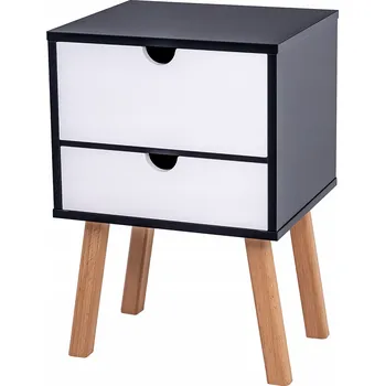 Noční stolek Noční Stolek MDF Bukové dřevo Černý korpus Dvě bílé zásuvky POSNORD