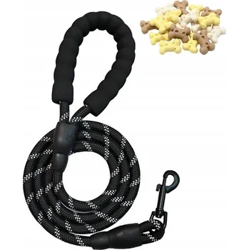 Vodítko pro psa VODÍTKO ODBLASKOWÉ PRO PSA ČERNÉ KARABINA 360 STUPŇŮ PĚNOVÁ RUKOJEŤ 20m