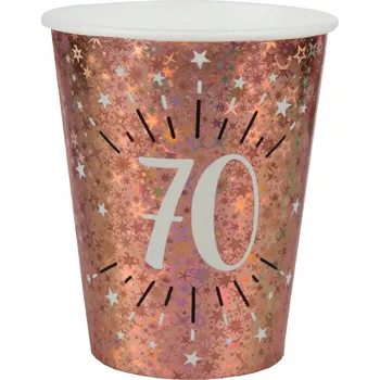 Party nádobí Kelímky k 70. Narozeninám, růžové zlato HOLO, 10 ks