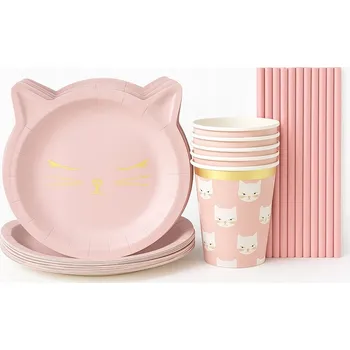 Party dekorace Narozeninová sada Kočka - kelímky, talířky, brčka, 22 ks