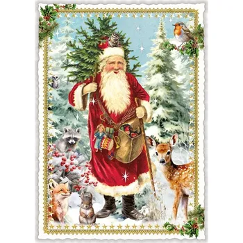 Vánoční dekorace Vánoční přání Mikuláš a vánoční stromek 10,5 x 15 cm