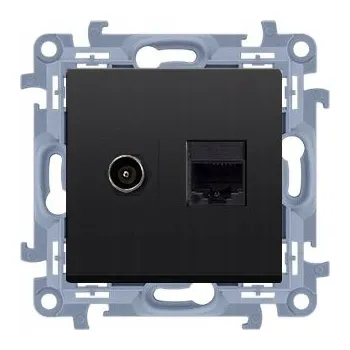 Elektrická zásuvka Simon 10 Anténní zásuvka typu F + zásuvka RJ45 5e černá CASFRJ455.01/49