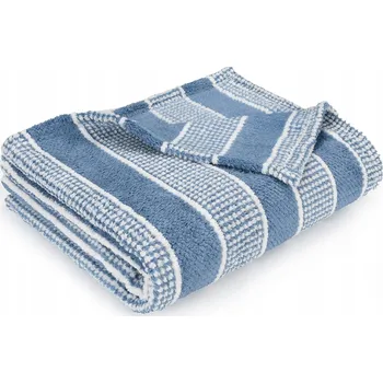 deka Fleecová Deka Měkká Lehká Dekorativní Modrá s proužky 150 x 130 cm