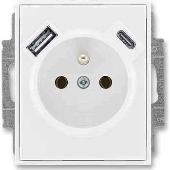 vypínač a zásuvka Zásuvka s USB A+C Time bílá/bílá, clonky ABB 5569E-A32357 03