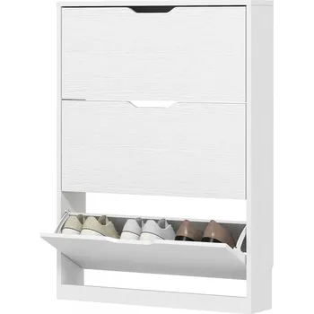 Botník Výklopný botník se 3 přihrádkami, 80 x 17 x 108 cm | bílý