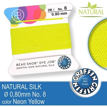 Nit Hedvábná nit s jehlou GRIFFIN síla nitě 0,8mm No.8 délka 2m. Barva Neon Yellow.