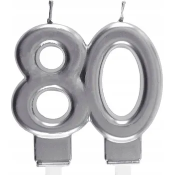 Dortová svíčka STŘÍBRNÉ svíčky na narozeninový na dort k 80. NAROZENINÁM