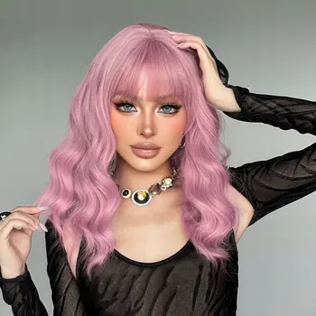 Paruka Paruka polodlouhé syntetické vlasy růžová NCDSHAIR dámská