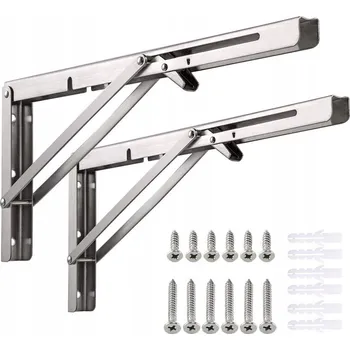 police 2 ks Skládací podpěra police 350 mm držák pod polici úhelník loft STŘÍBRNÝ