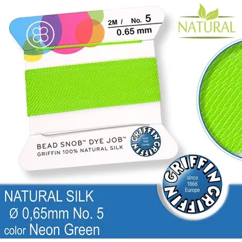 Nit Hedvábná nit s jehlou GRIFFIN síla nitě 0,65mm No.5 délka 2m. Barva Neon Green.