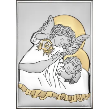 Obraz Stříbrný obrázek na křtiny Anděl strážný s lucerničkou | 8x12 cm | SKU:FU840408OS2