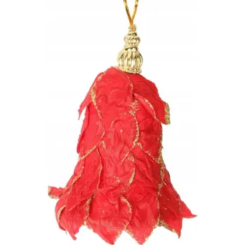 Přívěsek Přívěsek zvonek červený se třpytkami 10 cm VÁNOČNÍ KOULE DEKORATIVNÍ NEROZBITNÁ