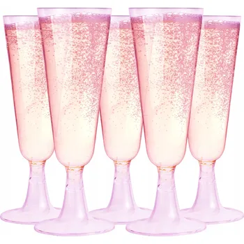 Sklenice Plastové skleničky na šampaňské růžové opakovaně použitelné 10 ks svatba Valentýn