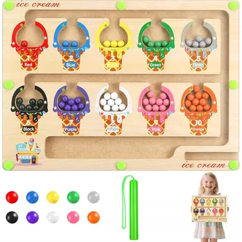 Dřevěná hračka Magnetická tabule Montessori Labyrint Dřevěná – Učení barev a počítání