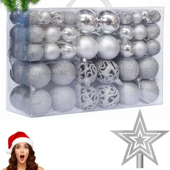 Vánoční dekorace Vánoční Baňky VÁNOČNÍ ozdoby na stromeček nerozbitné STŘÍBRNÉ sada baněk na vánoční stromeček