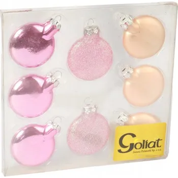 Vánoční dekorace Sada 8 plochých skleněných ozdob růžovo-ZLATÉ VÁNOČNÍ BAŇKY