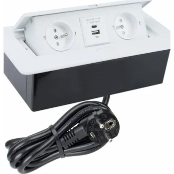 Elektrická zásuvka Výklopná zásuvka BOX 2x 230V a USB nabíječka A+C s 3m kabelem bílá