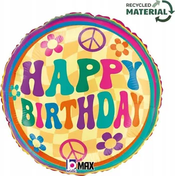Balónek Fóliový Balónek Groovy Květiny Retro k Narozeninám 18" - 45 cm - Grabo /BALENÍ