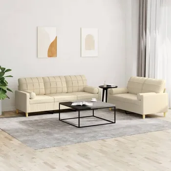 Pohovka zahrada-XL 2dílná sedací souprava s polštáři krémová textil 3201324