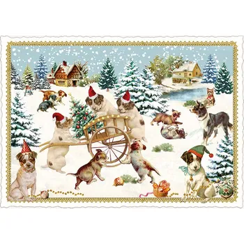 Vánoční přání Psi na sněhu 10,5 x 15 cm