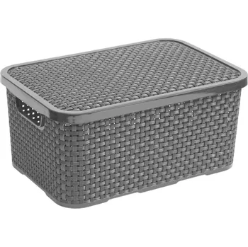 Úložný box BRANQ Rattan 28,5 x 19,5 cm tmavě šedá – plastová úložná krabice s víkem