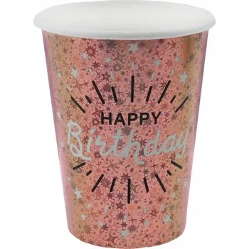 Party nádobí Kelímky Happy Birthday růžové zlato 270ml 10 ks