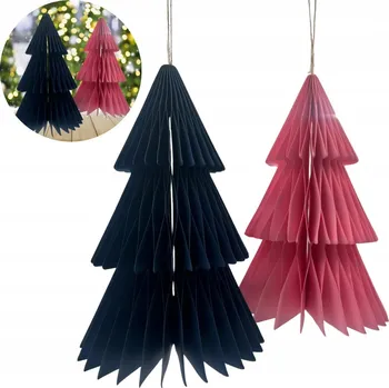 Vánoční dekorace 3D PAPÍROVÁ DEKORACE VÁNOČNÍ STROMEČEK 2KS TMAVĚ MODRÁ, RŮŽOVÁ