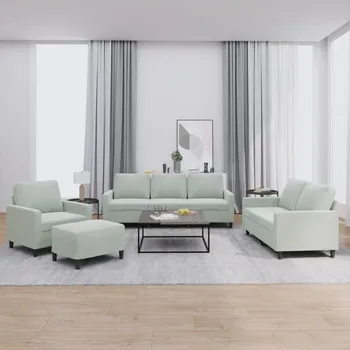 Pohovka zahrada-XL 4dílná sedací souprava s poduškami světle šedá samet 3201486