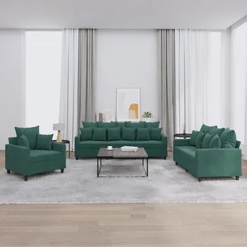 Pohovka zahrada-XL 3dílná sedací souprava s poduškami tmavě zelená samet 3201682