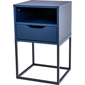 Noční stolek Noční Stolek Obdélníkový Bílý se Zásuvkou Noční Stolek Kovový Rám MDF