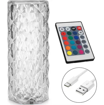 Lampička Křišťálová noční lampa LED - diamantová růže dotyková, diamond, RGB dálkové ovládání