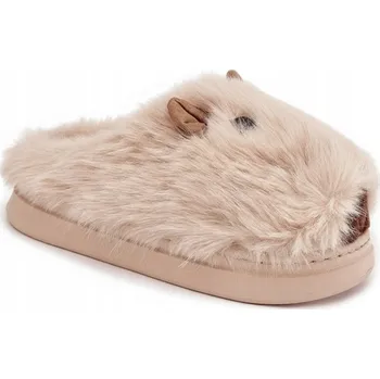 Dámská obuv Pantofle S Kapibarou Zateplené Dámské Teplé Bamboše Domácí Pohodlné Béžové 38/39