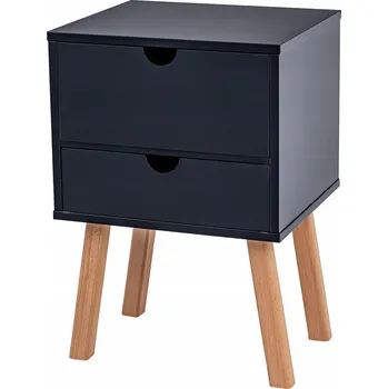 Noční stolek Noční Stolek MDF a bukové dřevo, černý korpus, dvě černé zásuvky POSNORD
