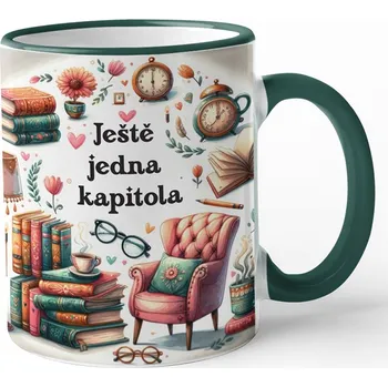 Hrnek pro milovníky knih - Ještě jedna kapitola, Barva Zelená, Velikost 330 ml, Canvas Keramický hrnek s barevným uchem Bezvatriko.cz 3031