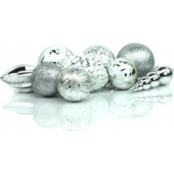 Vánoční dekorace Stříbrné ozdoby na vánoční stromeček, sada 28 ks