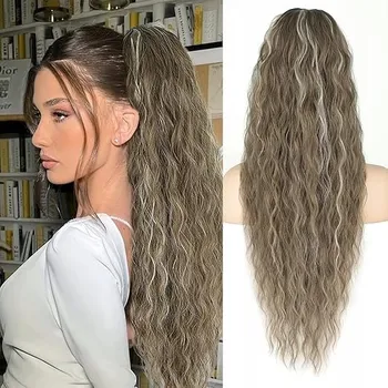 Paruka Dámská paruka syntetické vlasy příčesek culík hnědá popelavá s melírem GZFP;