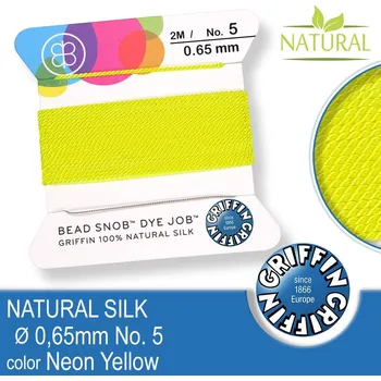 Nit Hedvábná nit s jehlou GRIFFIN síla nitě 0,65mm No.5 délka 2m. Barva Neon Yellow