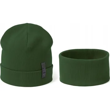 Čepice Bavlněná čepice a nákrčník podzimní/zimní dámská/unisex. Zeleň 54-58 cm