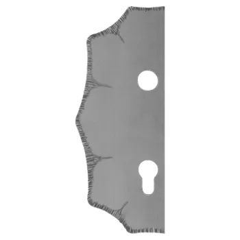 Dveřní kování Štít 230x93x3mm s otvory, rozteč 90mm, otvor pro kliku ø 19,5mm, zdobený, levý, pro zámek ZM90/80