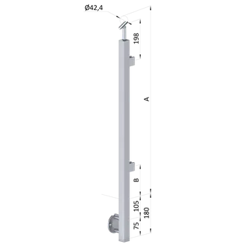 Zábradlí Nerezový sloup, boční kotvení, výplň: sklo, pravý, vrch nastavitelný, (40x40 mm), broušená nerez K320 / AISI304