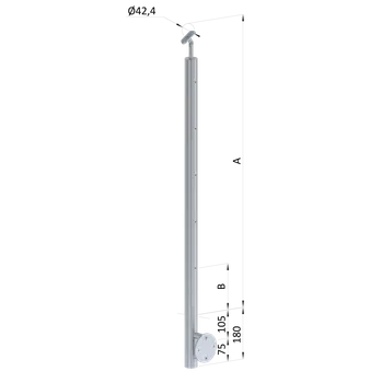 Nerezový sloup, boční kotvení, bez výplně, 5 řadový se závitem M6, vnitřní, vrch nastavitelný, (ø 42.4x2mm), broušená nerez K320 /AISI304