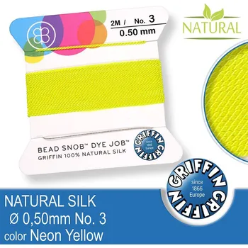Nit Hedvábná nit s jehlou GRIFFIN síla nitě 0,5mm No.3 délka 2m. Barva Neon Yellow.