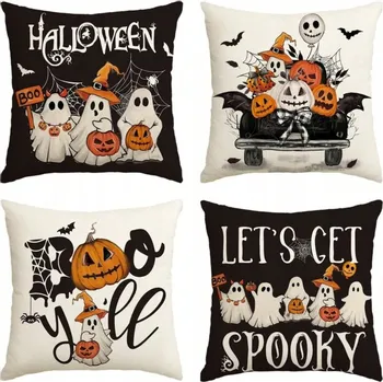 Povlak na polštářek Povlaky na dekorativní polštáře s motivem Halloween, dýně Jack-o'-lantern, 45 x 45 cm