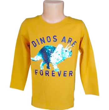Chlapecké tričko Chlapecké tričko GLO-STORY dinosaurus měnící flitry dlouhý rukáv hořčicové Barva: Oranžová, Velikost: 104