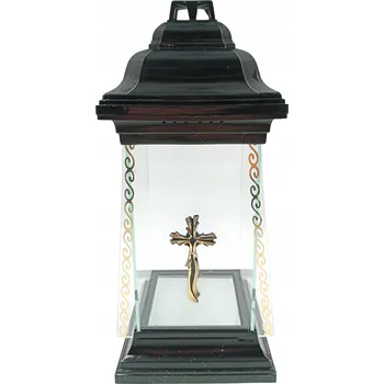 Svíčka HŘBITOVNÍ SVÍČKA SKLENĚNÁ PLASTOVÁ ČERNÁ ZLATÁ 32 CM DEKORATIVNÍ PRO VLOŽKU 17 CM